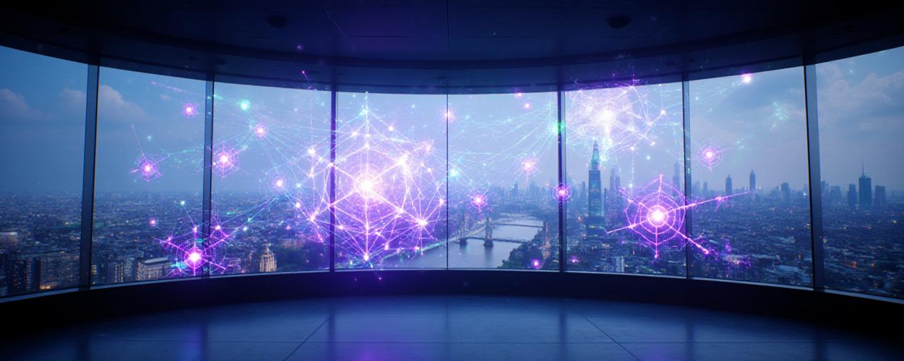 Futuristic data visualization and analytics dashboard