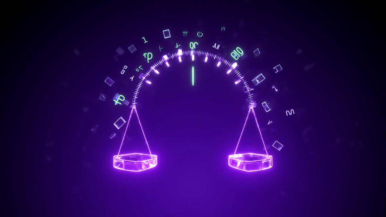 Abstract digital scales of justice representing AI governance